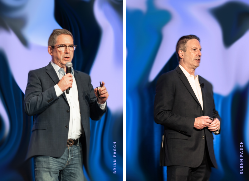 An image of Brian and Glenn Pasch side-by-side, both on stage speaking at a conference.